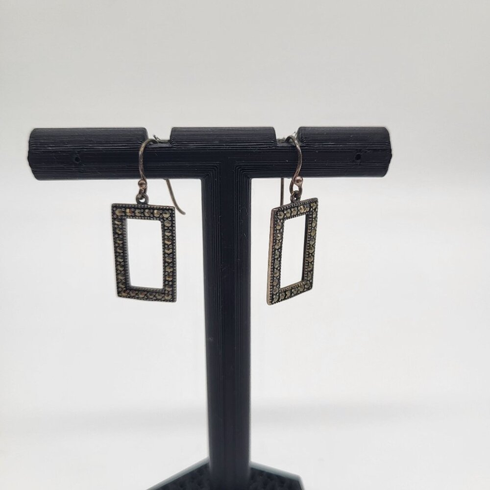 925 Sterling Silver Rectangle Dangle Drop Earrings